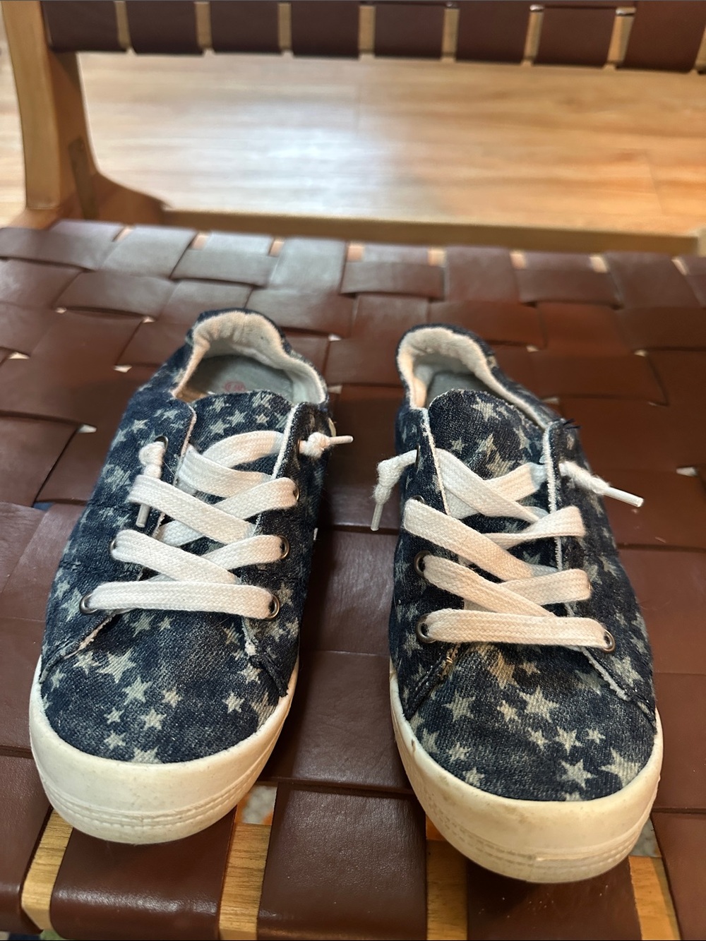 Jellypop Denim Star Print Sneakers in Navy and White